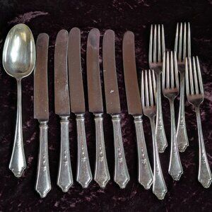 Gorham Shelburne Silverplate Antique Knives & Forks, 11 pieces, pat. 1914